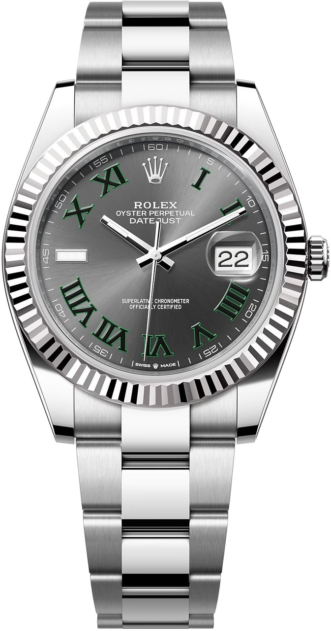 Rolex Datejust 41mm "Wimbledon" Slate and Green Roman Dial Fluted Bezel Oyster Bracelet
