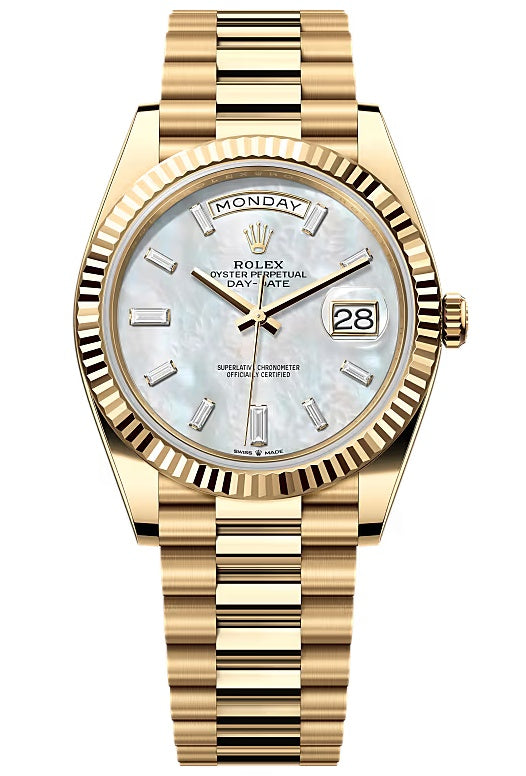 Rolex Day-Date "President" 40mm Yellow Gold Mother of Pearl Diamond Baguette Dial
