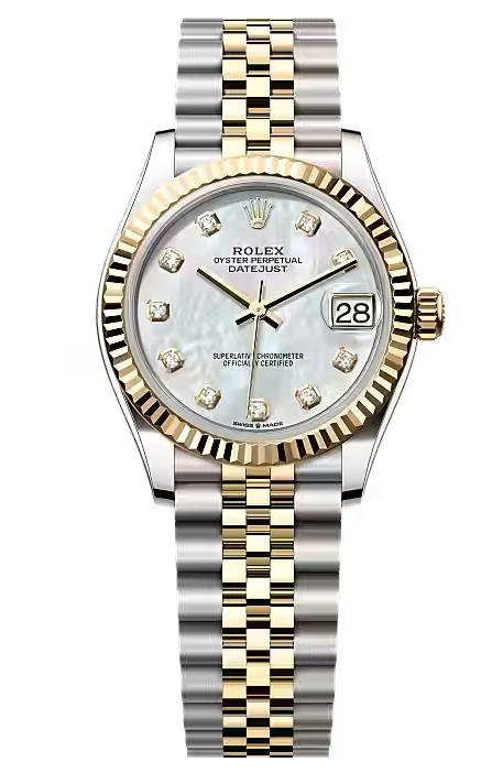 Rolex Lady-Datejust 31mm Two-Tone Yellow Gold Mother of Pearl Diamond Dial Fluted Bezel Jubilee Bracelet