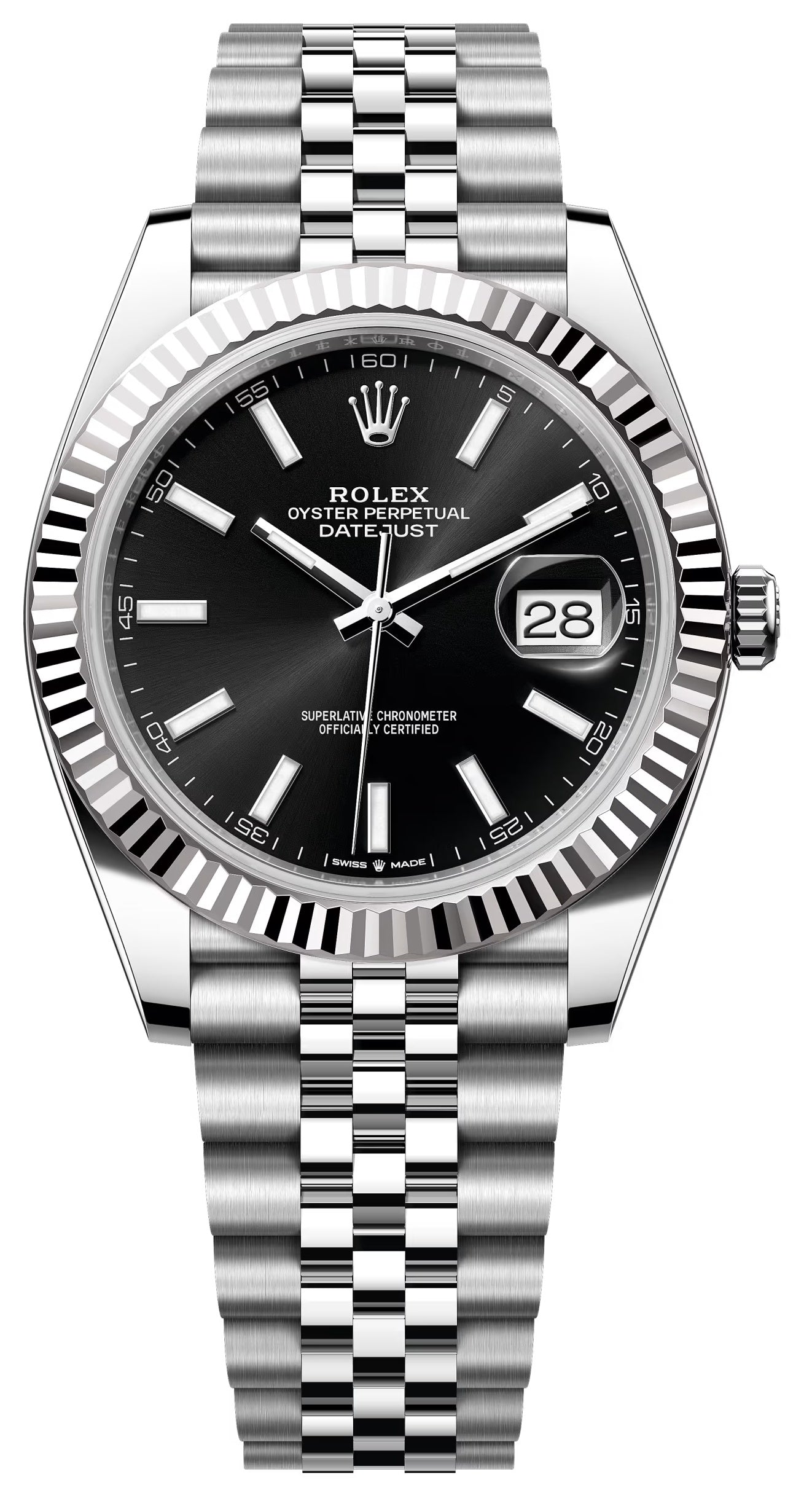 Rolex Datejust 41mm Black Index Dial Fluted Bezel Jubilee Bracelet