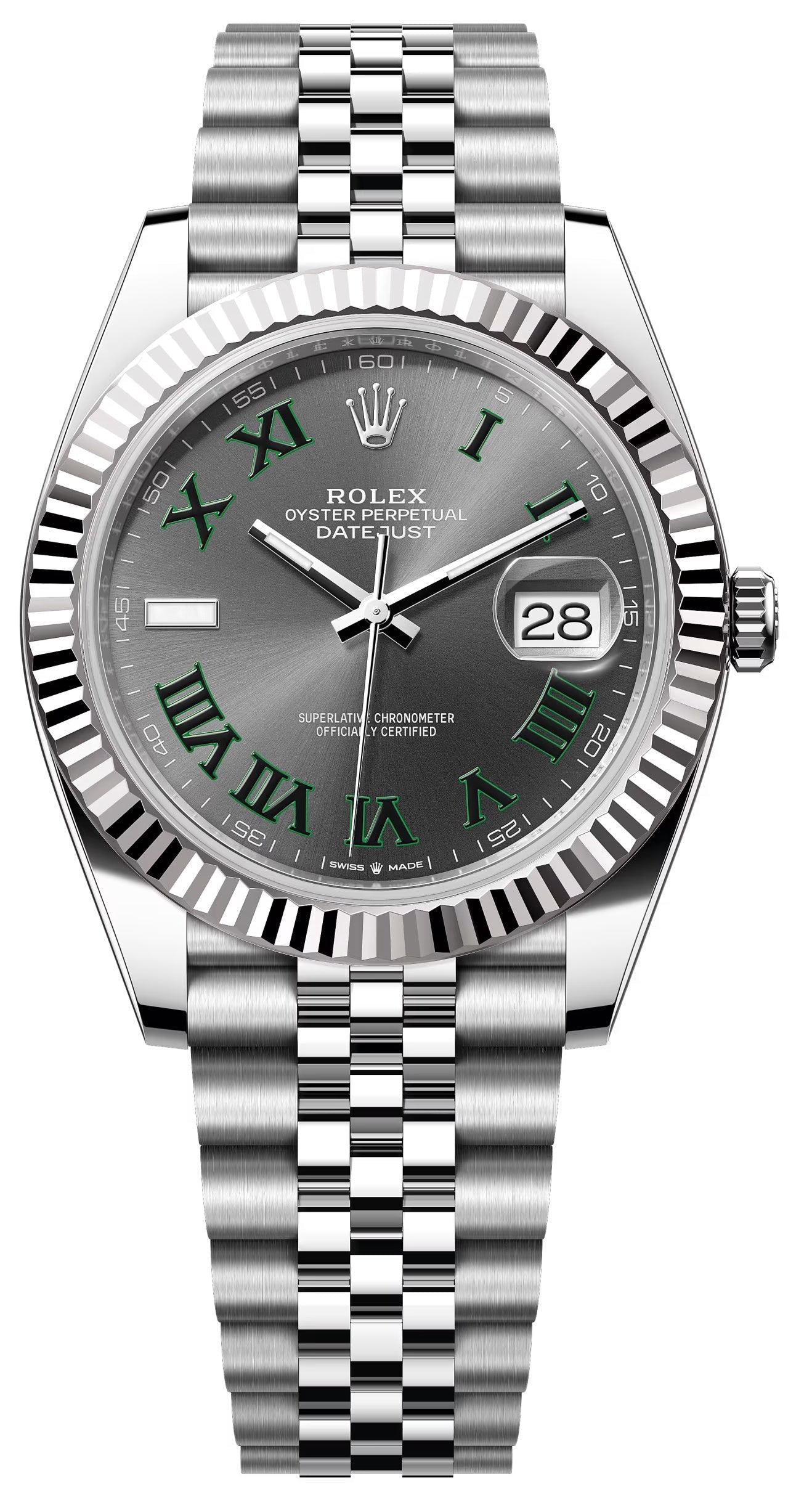 Rolex Datejust 41mm "Wimbledon" Slate and Green Roman Dial Fluted Bezel Jubilee Bracelet