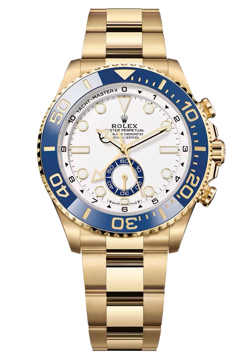 Rolex Yacht-Master II 44mm Yellow Gold White Dial Blue Cerachrom Bezel