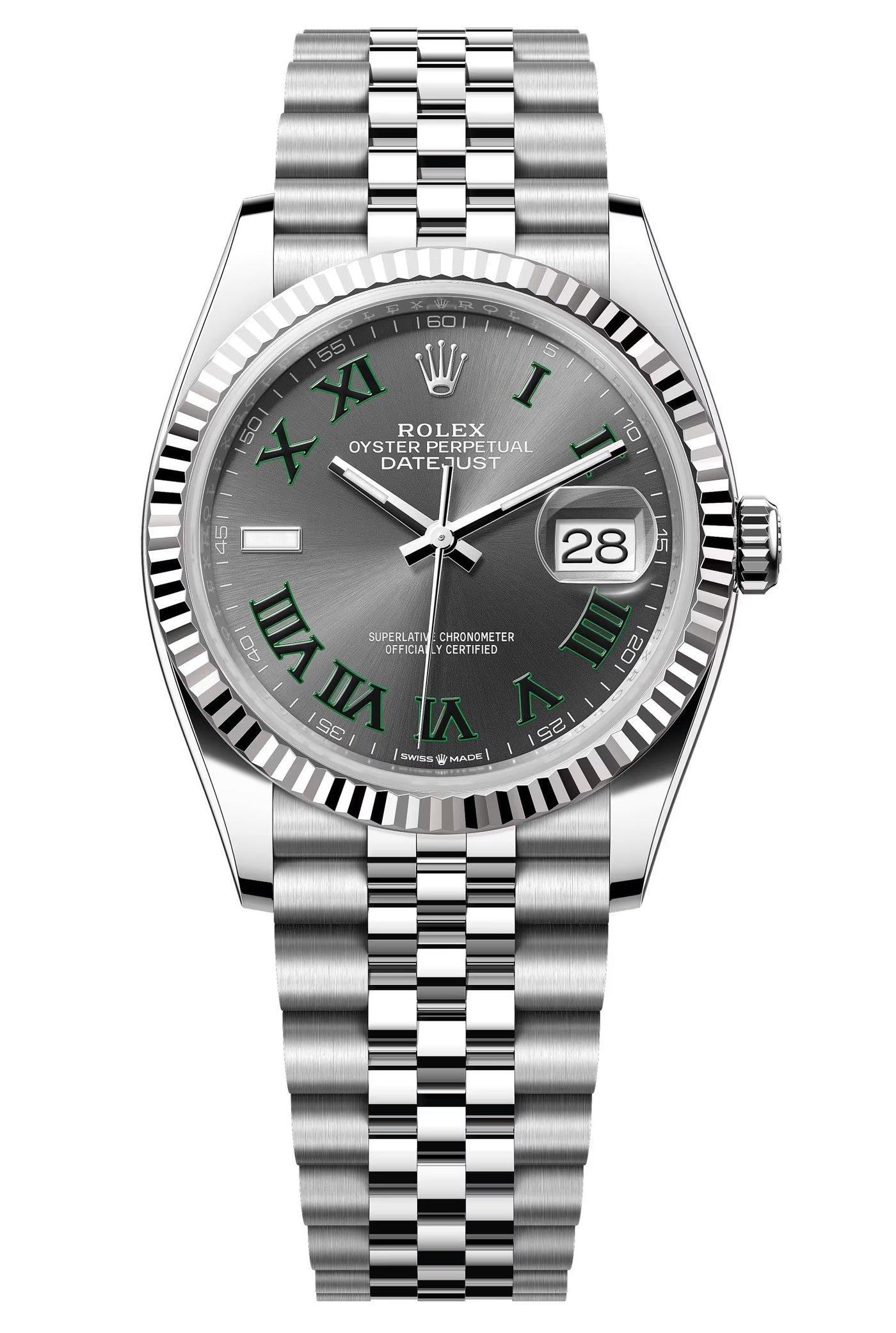 Rolex Datejust 36mm "Wimbledon" Roman Dial Fluted Bezel Jubilee Bracelet