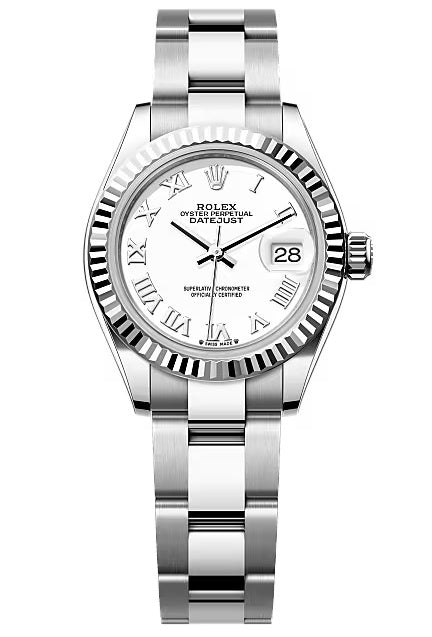 Rolex Lady-Datejust 28mm White Roman Dial Fluted Bezel Oyster Bracelet