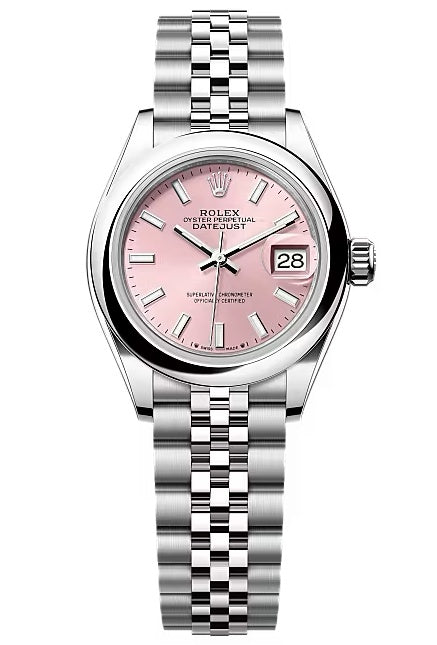 Rolex Lady-Datejust 28mm Pink Index Dial Domed Bezel Jubilee Bracelet