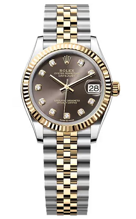 Rolex Lady-Datejust 31mm Two-Tone Yellow Gold Dark Grey Diamond Dial Fluted Bezel Jubilee Bracelet