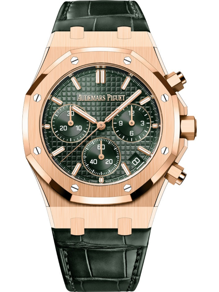 Audemars Piguet Royal Oak Chronograph 41mm Rose Gold Green Dial Leather Strap