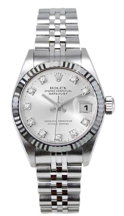 Rolex Lady-Datejust Stainless Steel 26mm Silver Diamond Dial