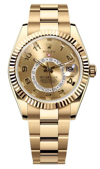 Rolex Sky-Dweller Yellow Gold 42mm Champagne Arabic Dial