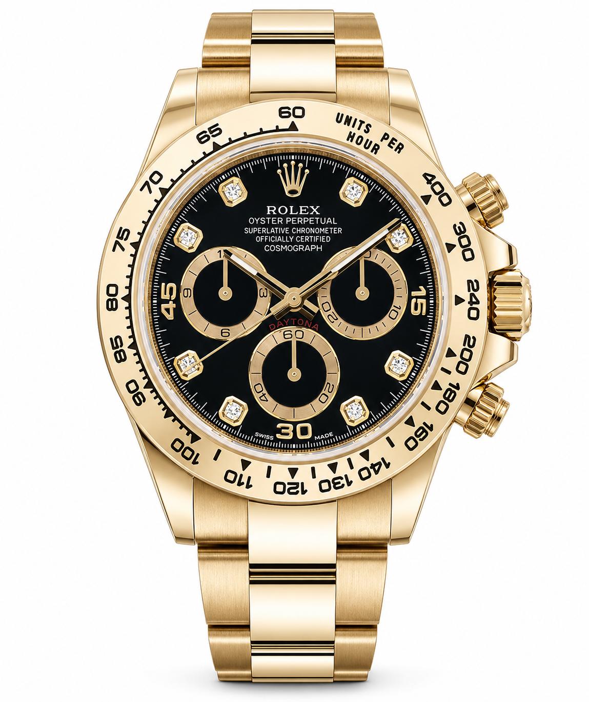 Rolex Daytona Yellow Gold 40mm Black Diamond Dial Oyster