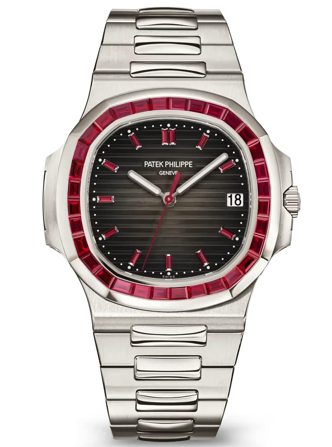 Patek Philippe Nautilus Joaillerie 40mm Platinum Charcoal Gray Dial Ruby Bezel