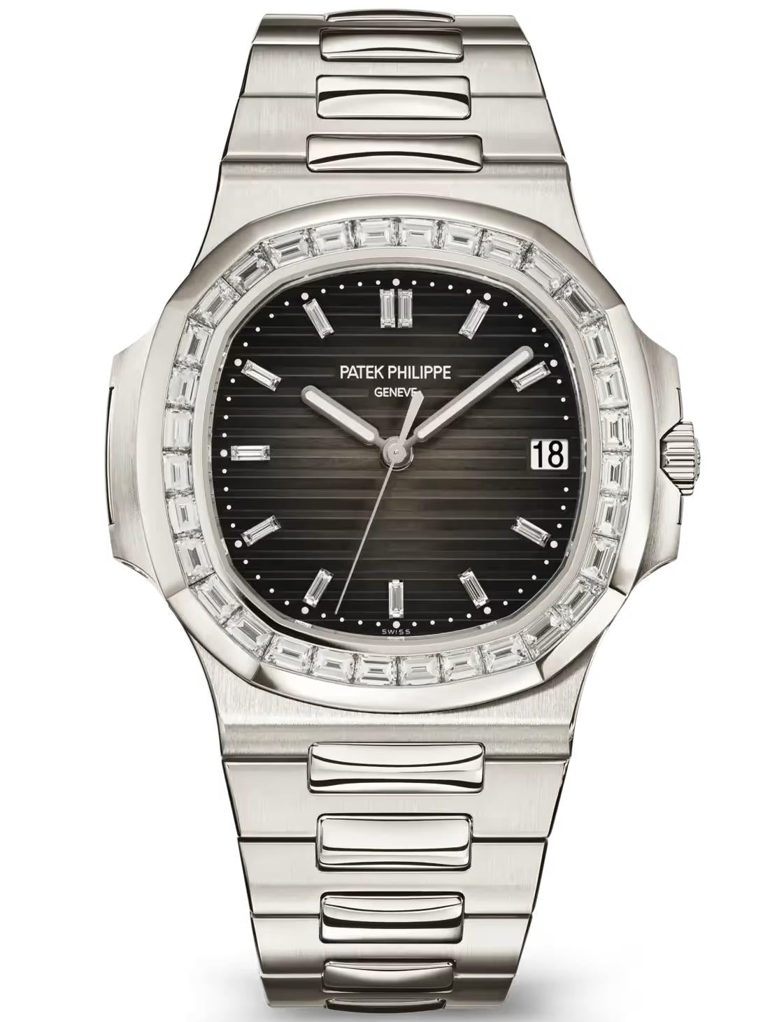 Patek Philippe Nautilus Joaillerie 40mm Platinum Charcoal Gray Dial Diamond Bezel