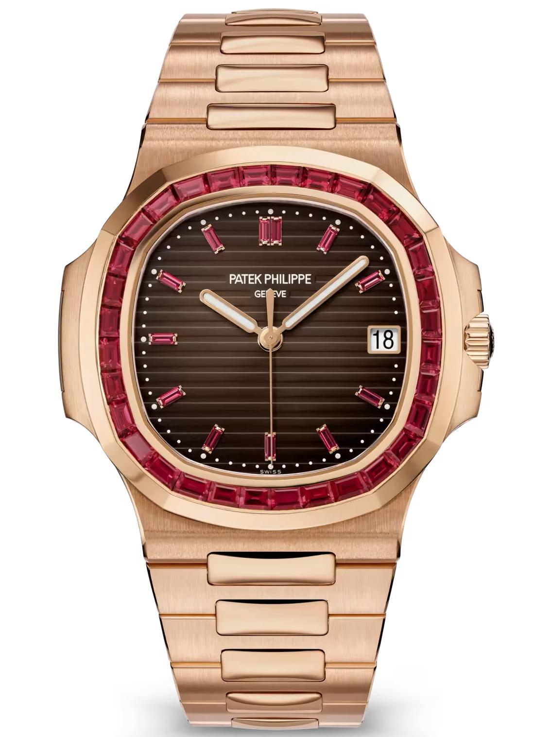 Patek Philippe Nautilus Joaillerie 40mm Rose Gold Brown Dial Ruby Bezel