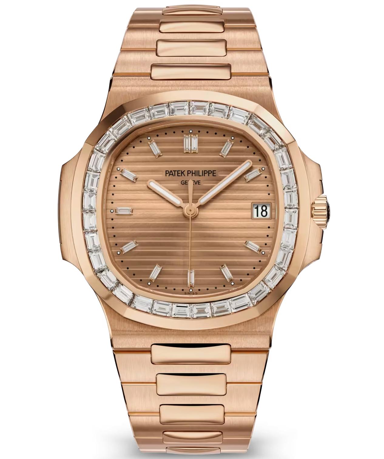 Patek Philippe Nautilus Joaillerie 40mm Rose Gold Rose-Gilt Dial Diamond Bezel