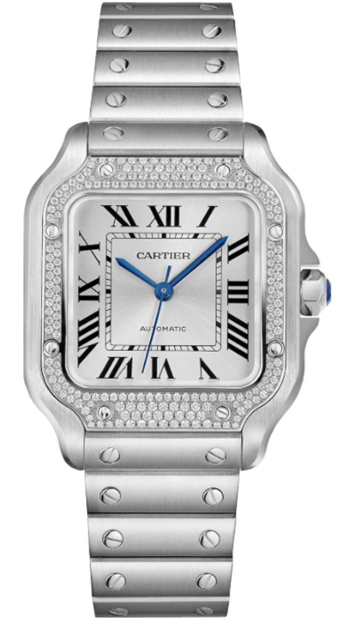 Cartier Santos Medium Diamond Bezel White Dial