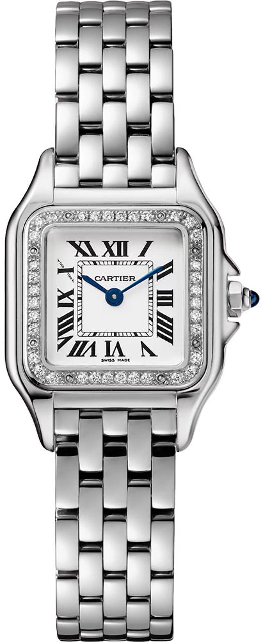 Cartier Panthere Small Steel Silvered Roman Dial Diamond Bezel