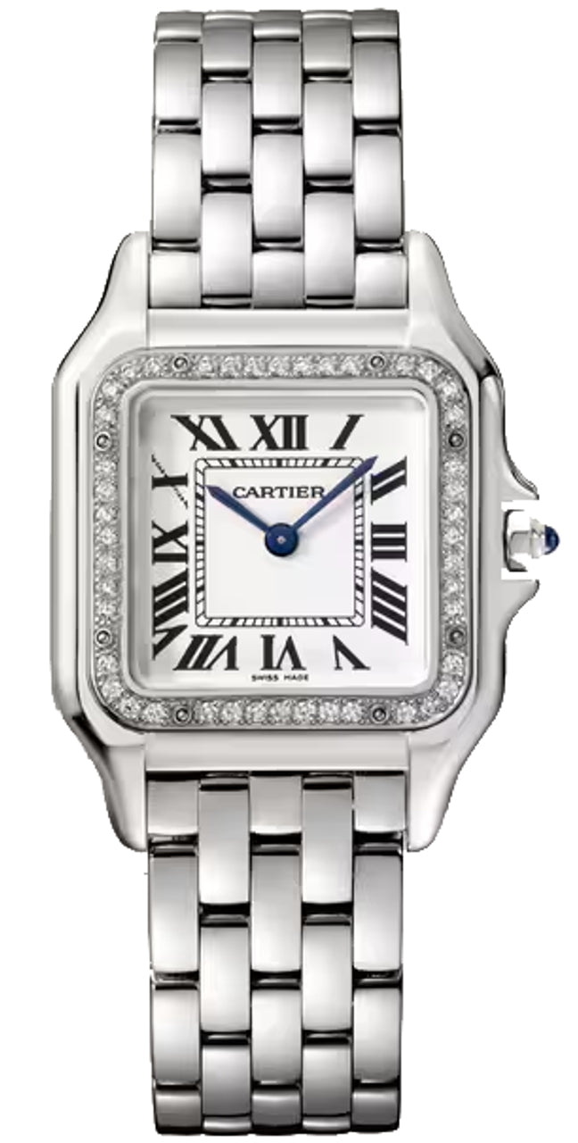 Cartier Panthere Medium Steel Silvered Roman Dial Diamond Bezel