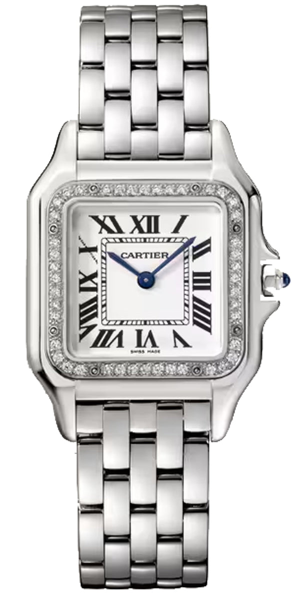 Cartier Panthere Medium Steel Silvered Roman Dial Diamond Bezel