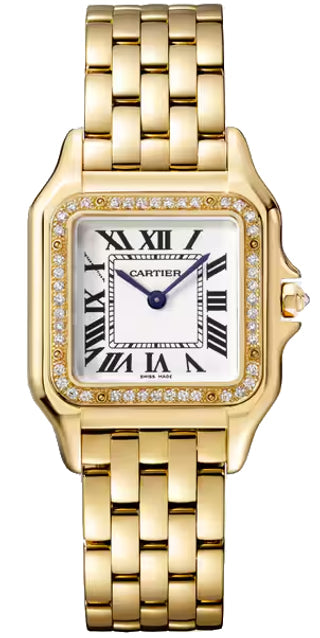 Cartier Panthere Medium Yellow Gold Silvered Dial Diamond Bezel