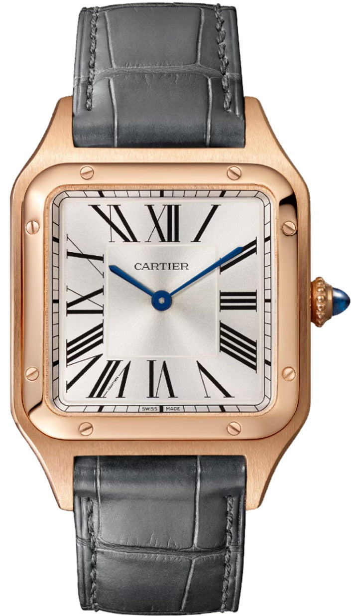 Cartier Santos-Dumont Large Rose Gold Satin-Brushed Silver Dial
