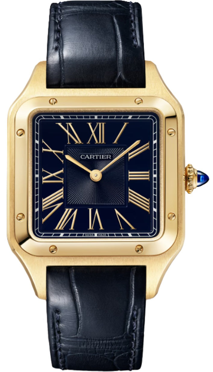 Cartier Santos-Dumont Large Yellow Gold Blue Satin-Brushed Dial