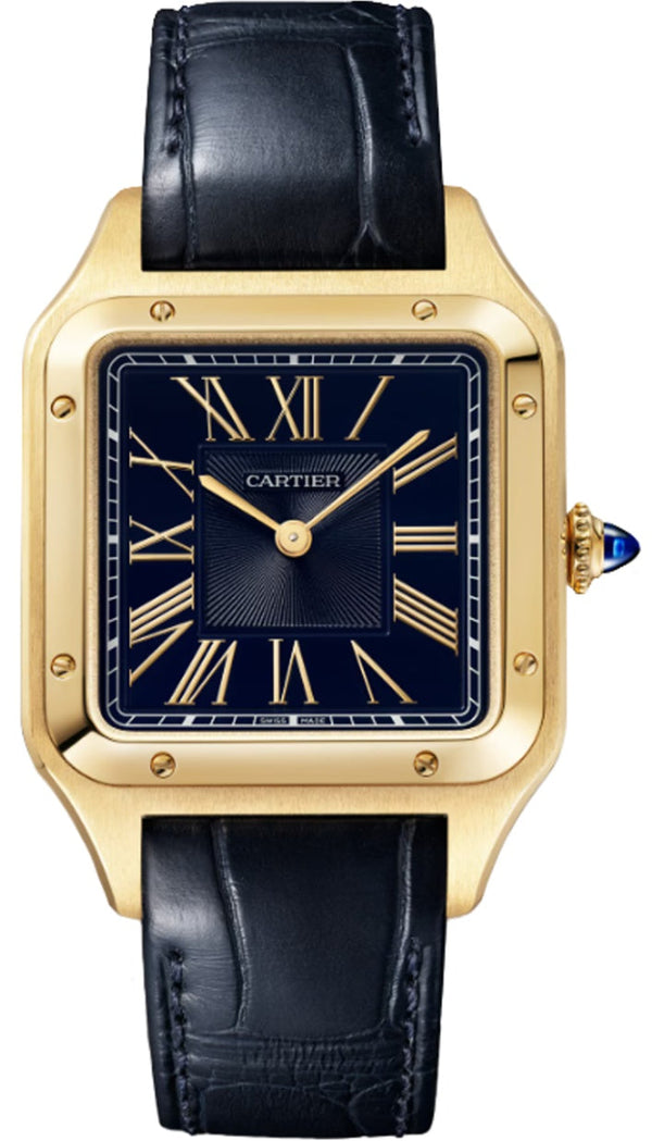 Cartier Santos-Dumont Large Yellow Gold Blue Satin-Brushed Dial