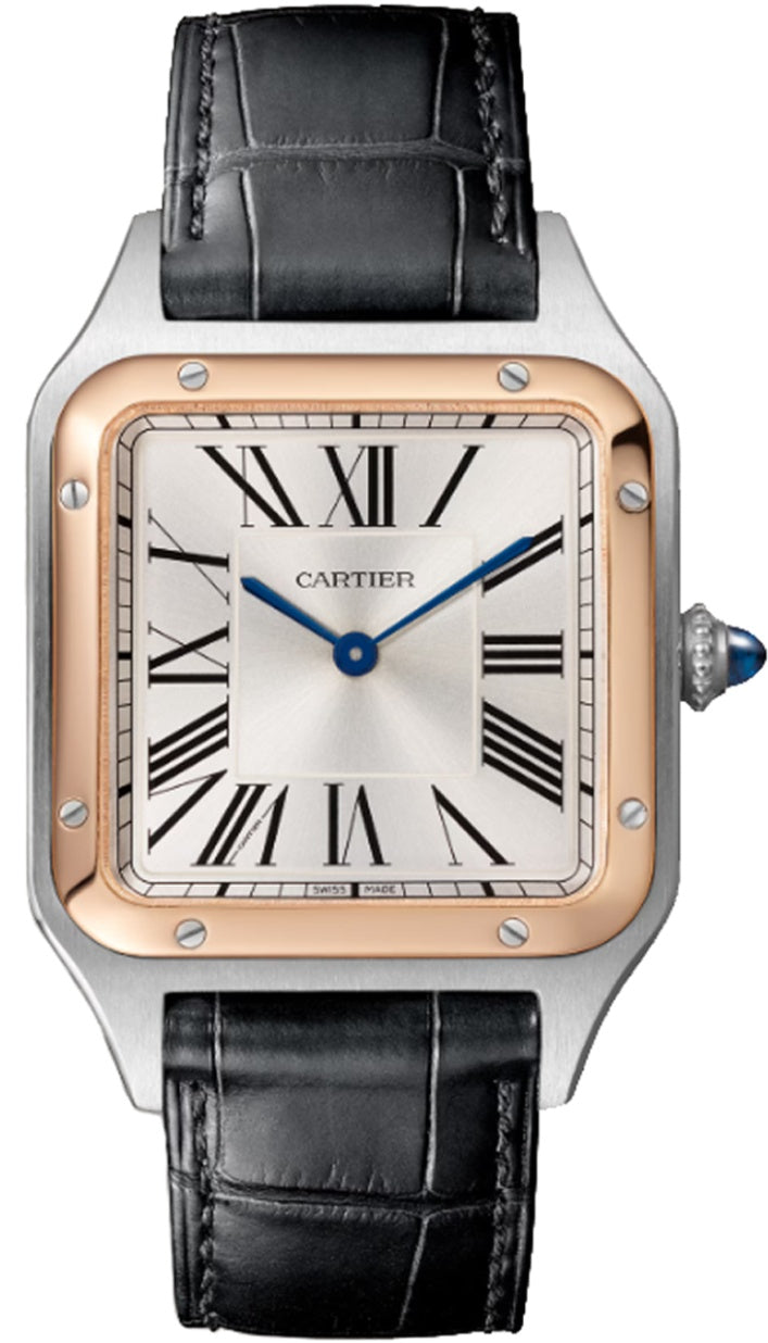 Cartier Santos-Dumont Large Steel and Rose Gold Silver Dial