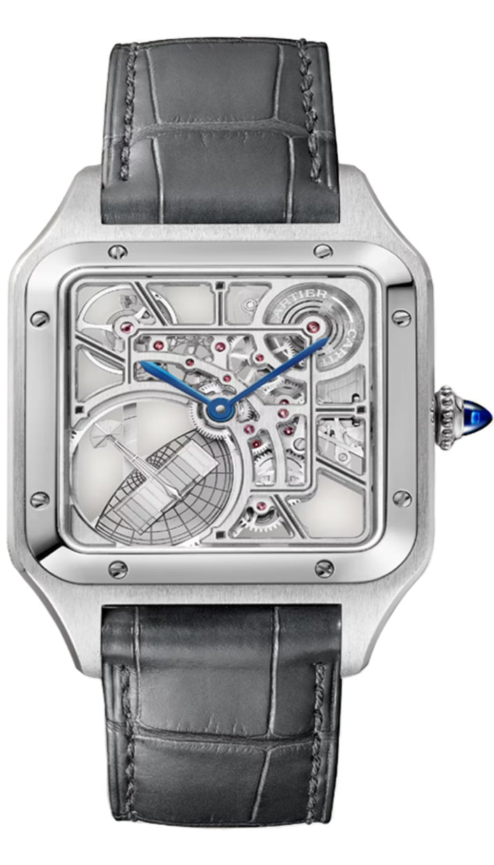 Cartier Santos-Dumont Large Steel Gray Skeleton Dial Micro-Rotor